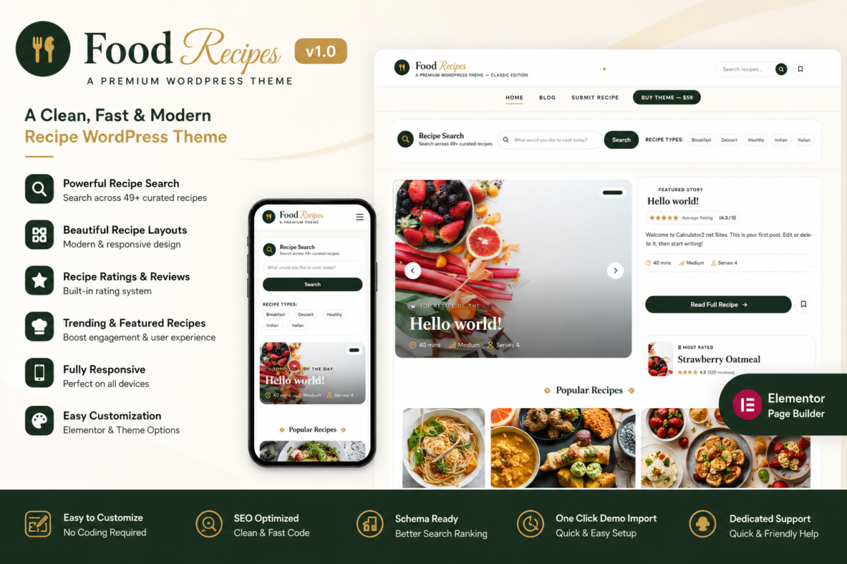 Food For Blog – Modern Food Recipe WordPress Theme for Food Bloggers & Culinary Creators