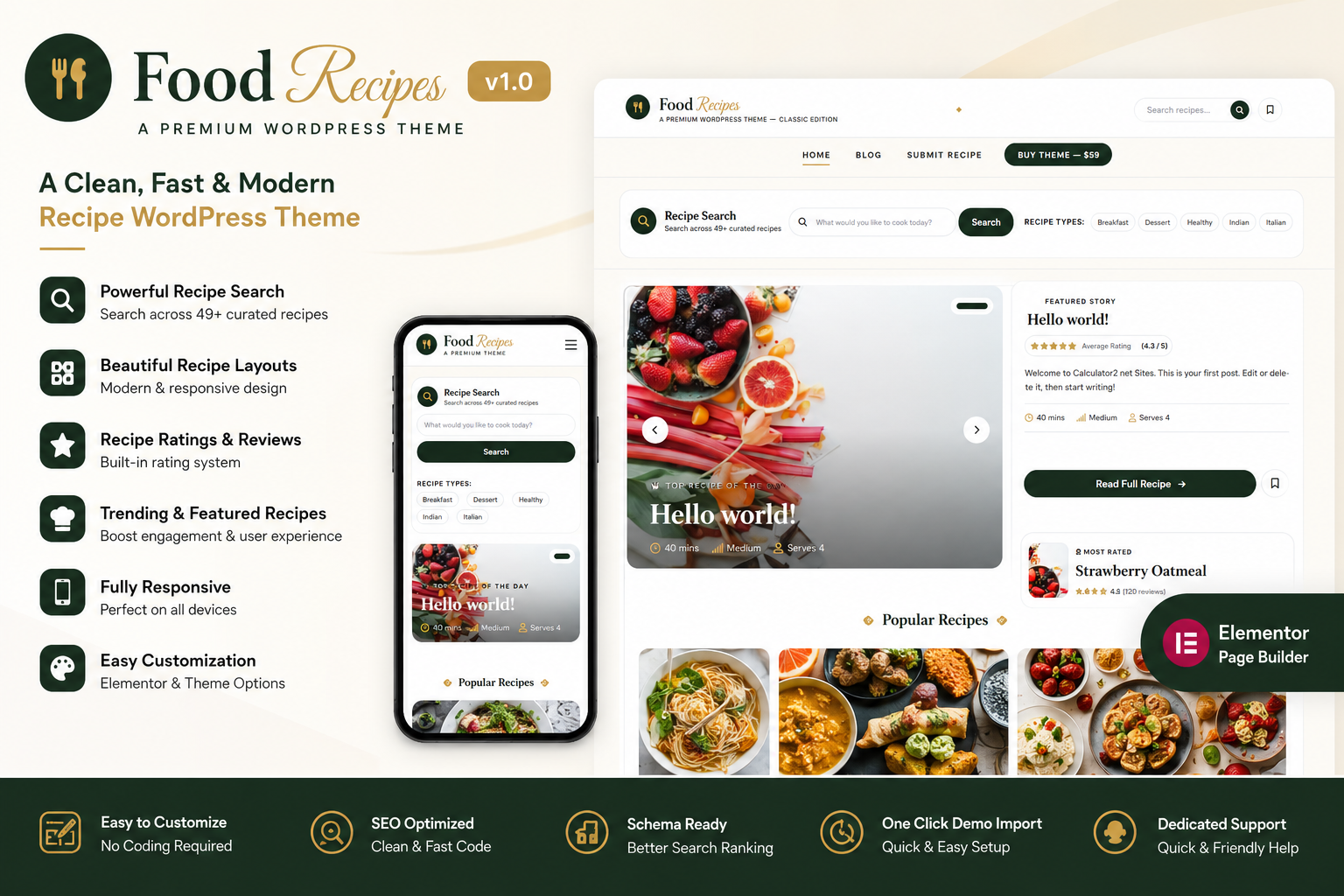 Food For Blog – Modern Food Recipe WordPress Theme for Food Bloggers & Culinary Creators